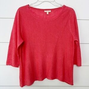 Eileen Fisher Coral Linen Knit 3/4 Sleeve Lightweight Sweater Size Petite Large